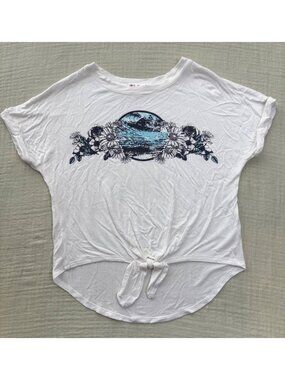 Love Glam Girl White Surfer Graphic Tie-Front T-Shirt Sz S